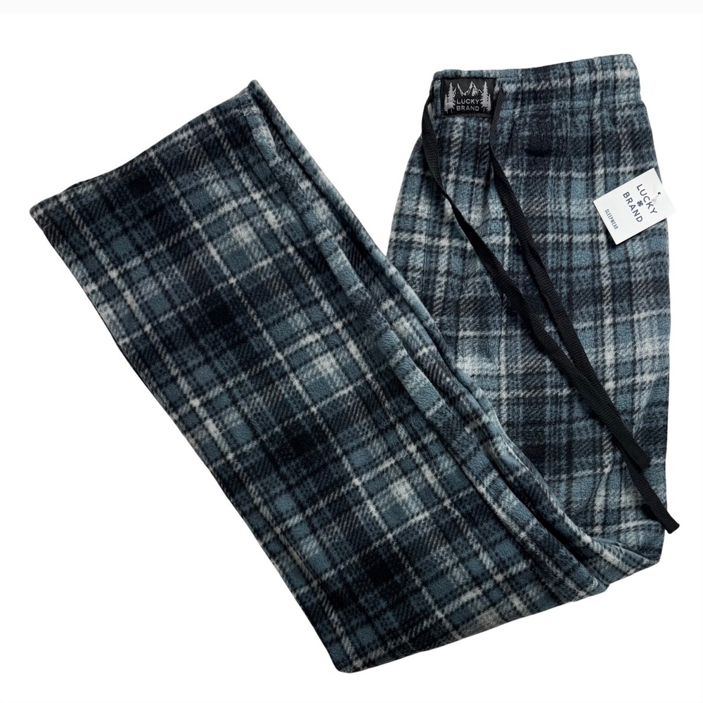Lucky Brand Mens Blue Plaid Fleece‎ Pajama Pants Sleepwear Lounge cozy Small NWT